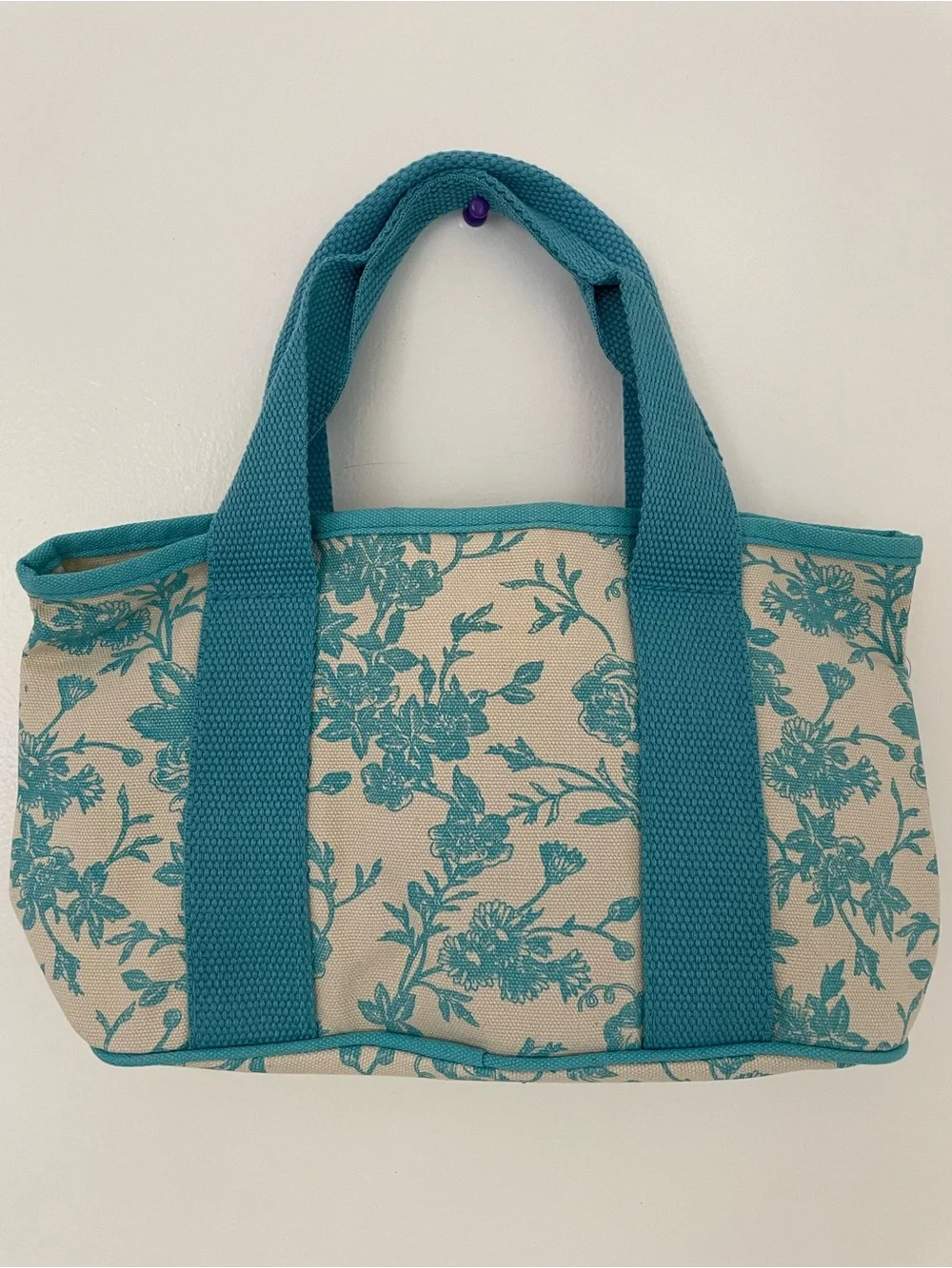 Canvas Floral Tote Bag in Teal